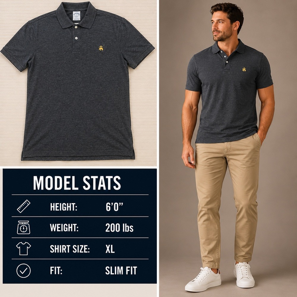 Brooks Brothers 1818 Mens Slim Fit Cotton Polo Shirt Charcoal Grey XL 116992-623